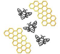 Peryiter 5 Pcs Metal Bee Wall Decor Farmhouse Honey Bee Honey Comb Decor Wire Metal Bee Wall Metal Wall Decor Bee Wall Metal Wall Hanging for Living Room Garden Bedroom Office Home Wall (Black, Gold)