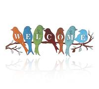 Peryiter Bird Wall Art Birds on Branch Welcome Sign Hanging Outdoor Metal Wall Decor Welcome Signs for Porch Vivid Statue Welcome Wall Decor Tree Silhouette for Bedroom Garden(Rustic Colors)