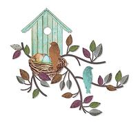 Peryiter Birds Wall Decor Metal Bird Decor for Wall Outdoor Bird Wall Art Hanging Metal Tree with Birdhouse for Living Room Metal Tree Leaf Wall Decor for Indoor Outdoor Garden (Brown, Light Blue)