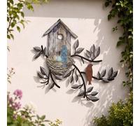 Peryiter Birds Wall Decor Metal Bird Decor for Wall Outdoor Bird Wall Art Hanging Metal Tree with Birdhouse for Living Room Metal Tree Leaf Wall Decor for Indoor Outdoor Garden (Brown)