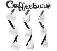 Peryiter Coffee Cup Holder Coffee Mug Wall Rack Mounted with Bar Shelf Curve Metal Cup Rack Wall Hanging Holder with 9 Hooks for Kitchen Bar Office Corner Station Decor Display