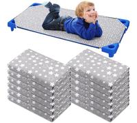 Peryiter Cot Sheets for Daycare Standard Size 24" x 51" Toddler Nap Mat Sheets Star Pattern with Corner Elastic Loops Breathable Bed Fitted Cot Crib for Preschool Child Kid Boy Girls(Gray,12 Pcs)