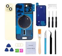 Perzework Rear Back Glass Replacement for iPhone 15 Plus 6.7-inches + Pre-Installed Plate and Camera Frame and Lens + Reparing Tool Kit (Yellow)