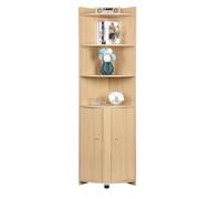 PERZOE Corner Wardrobe, 181cm Tall L-Shape Cabinet with 3-Tier Shelves & 2 Barn Doors, Wooden Color, Modern Style, Perfect for Living Room, Bedroom, Bathroom