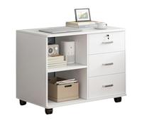 PERZOE Modern White Large Wooden 3 Drawer 2 Shelf File Cabinet with 360° Wheels and 150lb Weight Capacity for Home Office Organization