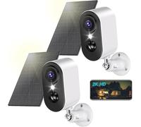 PESAIR Wifi Security Camera Outdoor 2K with Solar Panel, 2 Pack | Solar Powered Surveillance for Home Exterior, Color Night Vision, PIR Motion Detection, IP66 Weatherproof, 2.4GHz WiFi, White