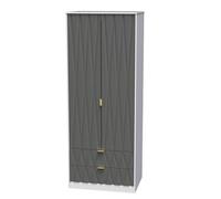 Pesaro Ready Assembled Contemporary Grey & White 2 Drawer Tall Double Wardrobe (H)1970mm (W)740mm (D)530mm