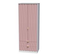 Pesaro Ready Assembled Contemporary Pink & White 2 Drawer Tall Double Wardrobe (H)1970mm (W)740mm (D)530mm