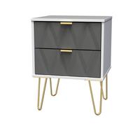 Pesaro Ready Assembled Grey & White 2 Drawer Bedside Table (H)570mm (W)450mm (D)395mm