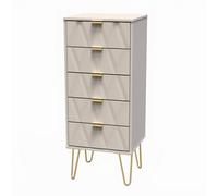 Crowndale Diamond 5 Drawer Kashmir Matt Tall Bedside Cabinet Ready Assembled - Wilko