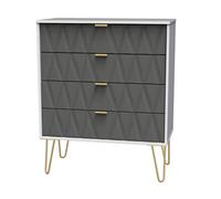Pesaro Ready Assembled Matt Grey & White No Effect 4 Drawer Chest (H)910mm (W)765mm (D)395mm
