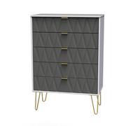 Pesaro Ready Assembled Matt Grey & White No Effect 5 Drawer Chest (H)1075mm (W)765mm (D)415mm