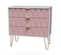 Welcome Furniture Ready Assembled Copenhagagen 3 Drawer Chest - Kobe Pink and White, Pink