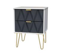 Diamond Bedside Table Grey & White 2 Drawers 60cm