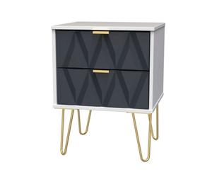 Pesaro Ready Assembled Matt Indigo & White No Effect 2 Drawer Bedside Chest (H)505mm (W)395mm (D)415mm