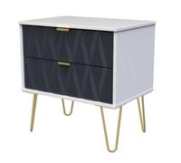 Pesaro Ready Assembled Matt Indigo & White No Effect 2 Drawer Bedside Chest (H)525mm (W)570mm (D)395mm