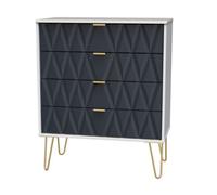 Crowndale Diamond 4 Drawer Indigo Matt and White Chest of Drawers Ready Assembled - Indigo Matt & White - Wilko