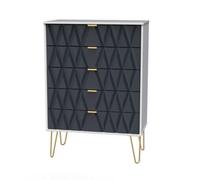 Crowndale Diamond 5 Drawer Matt Indigo and White Chest of Drawers - Wilko
