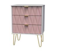 Welcome Furniture Ready Assembled Copenhagagen 3 Drawer Midi Chest With Legs - Kobe Pink and White, Pink