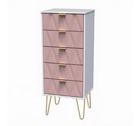 Pesaro Ready Assembled Matt Pink & White No Effect 5 Drawer Chest (H)1075mm (W)395mm (D)415mm