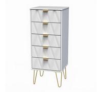 Pesaro Ready Assembled Matt White No Effect 5 Drawer Bedside Chest (H)1075mm (W)395mm (D)415mm