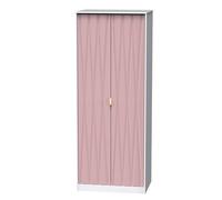 Pesaro Ready Assembled Modern Matt Pink & White Tall Double Wardrobe (H)1970mm (W)740mm (D)530mm