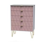 Pesaro Ready Assembled Pink & White 5 Drawer Chest (H)1075mm (W)765mm (D)415mm