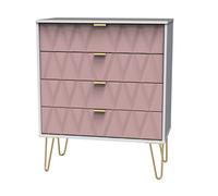 Pesaro Ready Assembled Pink & White No Effect 4 Drawer Chest (H)910mm (W)765mm (D)395mm