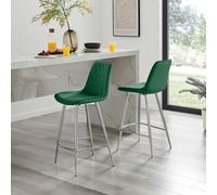 Pesaro Set of 2 Velvet Silver Legs Bar Chair FurnitureboxUK Green One Size