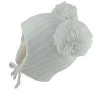 Pesci Baby Girls or Boys Double Pom Pom Hat with Ear Flaps and Chin Ties Bobble Beanie Hats Knitted Warm Wooly Thermal Winter Cap (Grey, 3-6 Months)