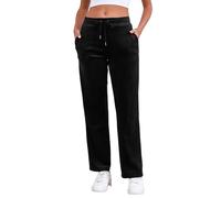 Pescool Velour Pants for Women, Straight Leg Womens Velour Sweatpants, Velvet Wide Leg Lounge Pants for Women with Pockets, Black, S