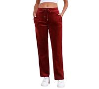 Pescool Velour Pants for Women, Straight Leg Womens Velour Sweatpants, Velvet Wide Leg Lounge Pants for Women with Pockets, Wine, Large