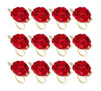 Pesfehhy 12 PCS Red Rose Shape Towel Buckle Napkin Ring Wedding Party Valentine'S Day Hotel Table Decor Metal Gold Napkin Holder