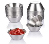 Pesfehhy 24 Pack Stainless Steel Sauce Cups,50ml Reusable Round Condiment Cups, Dipping Sauce Cup, Stackable Individual Metal Cup