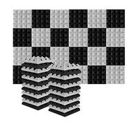 Pesfehhy 24Pcs 25X25X5Cm Studio Acoustic Soundproof Foam Pyramid Noise Insulation Sound Absorption Treatment Panels Black+Gray