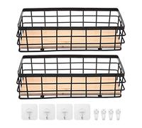 Pesfehhy 2Pack Metal Storage Basket with Wood Base,Decorative Baskets for Home Storage,Wire Basket for Organizing Small Tableware