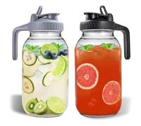 Pesfehhy 2pcs 64oz Glass Pitchers with Lid and Spout, Jar Pitchers, Wide Mouth Jar Leak-Proof Water Jug for Water,Juice,Milk