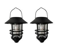 Pesfehhy 2Pcs Solar Lantern Outdoor Decorative Wall Lantern with Hooks Waterproof Metal Solar Outdoor Lights with Clear Glass Easy to Use