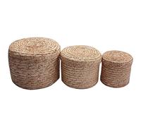 Pesfehhy 3 Pcs/Set Handmade Straw Woven Storage Basket With Lid Snack Organizer Storage Box Laundry Baskets Rattan Storage Flower Basket