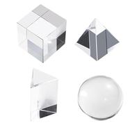 Pesfehhy 4 Pack Optical Crystal Photography Prism Set, Include Crystal Ball,Cube,Triangular Prism,Pyramid,Teaching Accessory