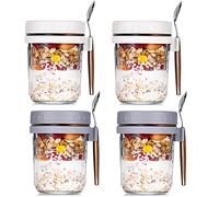 Pesfehhy 4PCS Overnight Oatmeal Cups Overnight Oats Containers Overnight Oat Jars with Spoons Airtight Oatmeal with Measurement Marks