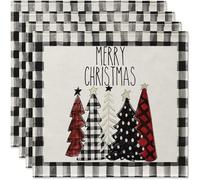 Pesfehhy 4PCS Xmas Trees Snow Pink Christmas Placemats Winter Table Mats for Kitchen Dining Decoration N
