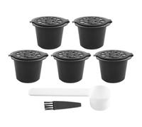Pesfehhy 5 Reusable Capsules Refillable Coffee Capsule Filter with Coffee Machines with Coffee Spoon Brush