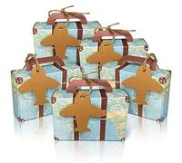 Pesfehhy 50PCS World Map Mini Suitcase Boxes Wedding Candy Boxes For Travel Theme Wedding Baby Bridal Shower