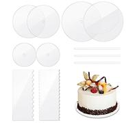 Pesfehhy Acrylic Round Cake Disk Set - Cake Discs Circle Base Boards with Center Hole - 2 Comb Scrapers (4 Patterns) & Dowel Rod
