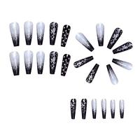 Pesfehhy Black Gradient Applique Diamond False Nails Long Coffin Nail Tips Detachable on Nails Glitter Diamond Nails Nail Art
