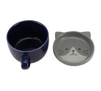 Pesfehhy Ceramic Coffee Mugs with Lid Cute Cat Porcelain Cup Family Breakfast Milk Juice Cup Beverage(Blue)