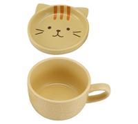 Pesfehhy Ceramic Coffee Mugs with Lid Cute Cat Porcelain Cup Family Breakfast Milk Juice Cup Beverage(Yellow)