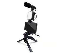 Pesfehhy Mobile Phone Tripod Kit with Microphone LED Fill Vlog Video Making Kit for Live Recording Selfie Study B