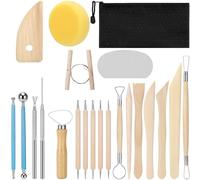 Pesfehhy Pottery Tool Kit Dotting Tools with Wooden Handle Pottery Tool Bag, Clay Tools 21 PCS
